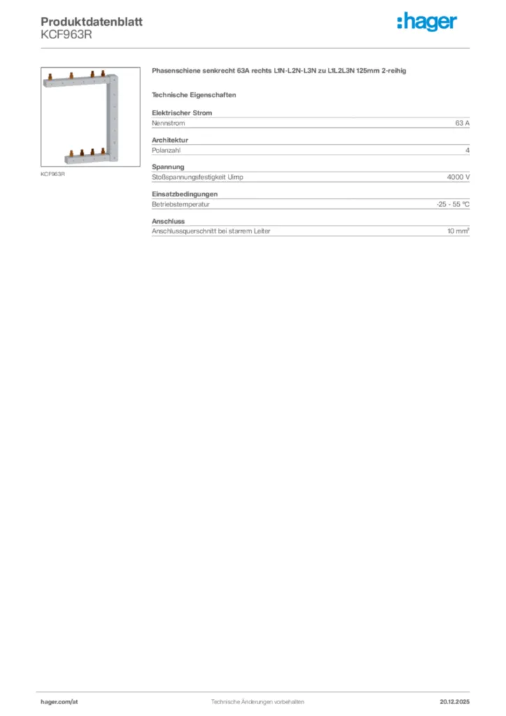 Bild Hager Produktdatenblatt KCF963R | Hager Deutschland