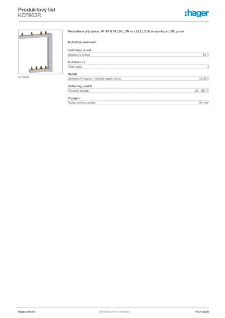 Obrázek Hager Product data sheet KCF963R | Hager