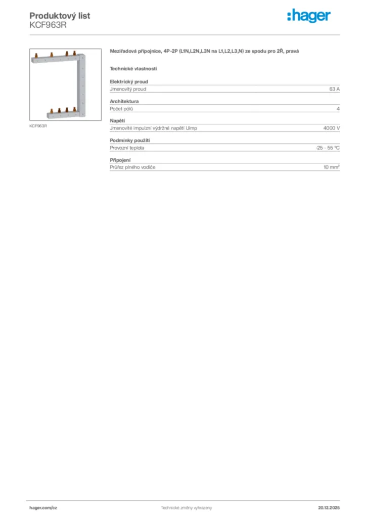 Obrázek Hager Produktový list KCF963R | Hager
