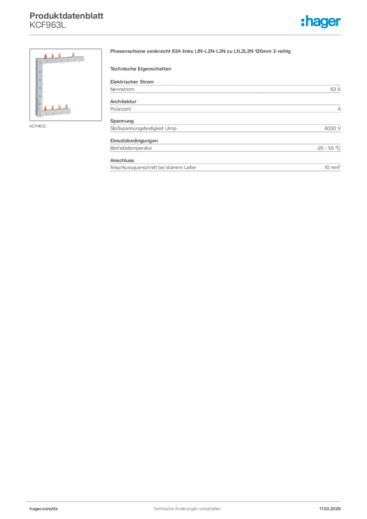 Bild Hager Produktdatenblatt KCF963L | Hager Deutschland