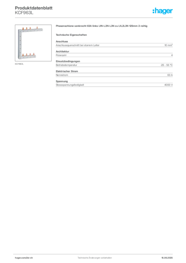 Bild Hager Produktdatenblatt KCF963L | Hager Schweiz