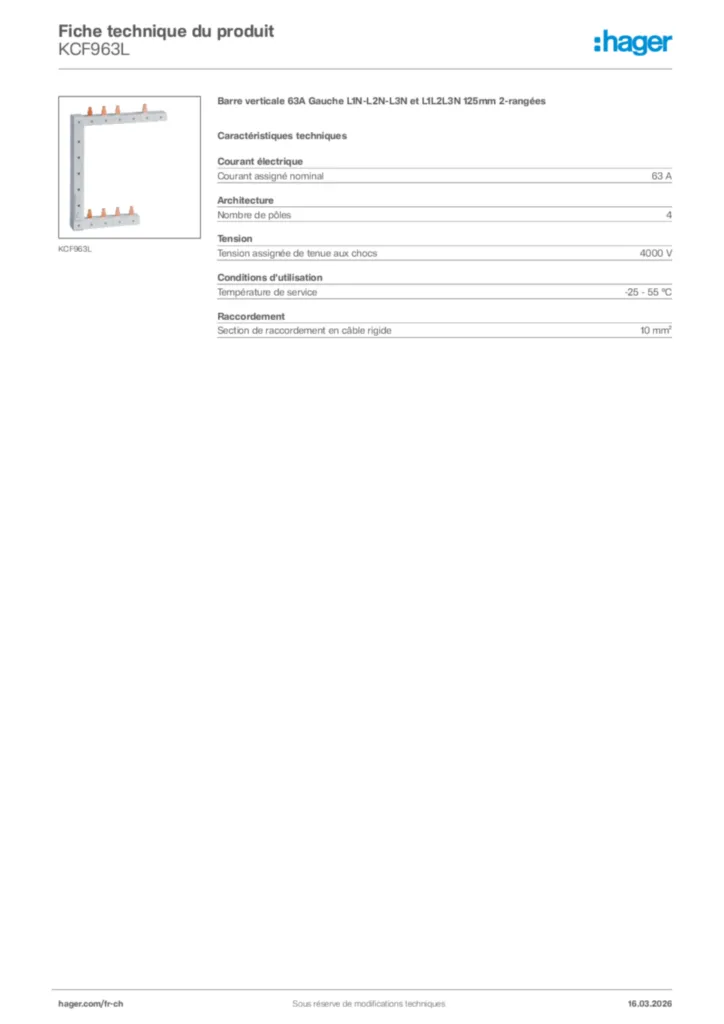 Image Hager Fiche technique du produit KCF963L | Hager Suisse