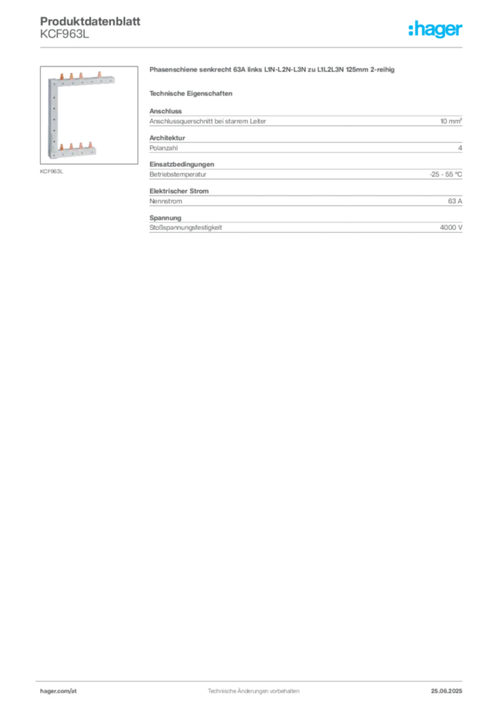 Bild Hager Produktdatenblatt KCF963L | Hager Deutschland