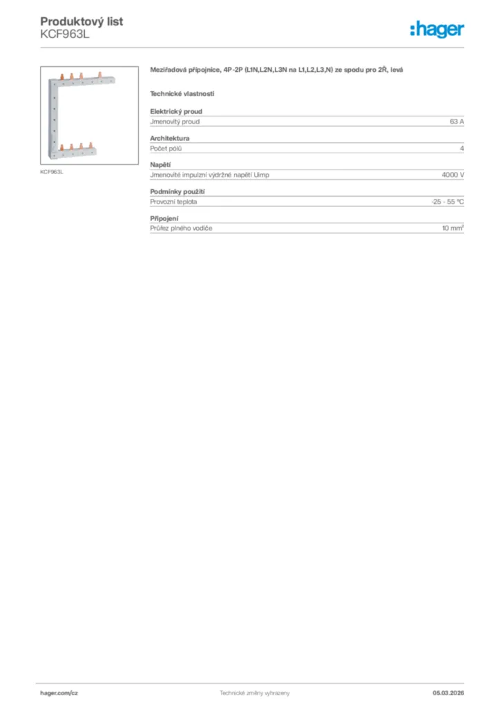 Obrázek Hager Product data sheet KCF963L | Hager