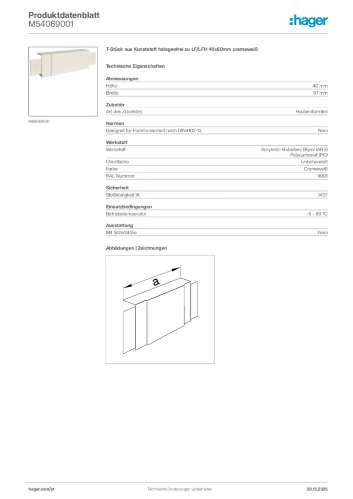 Bild Hager Produktdatenblatt M54069001 | Hager Deutschland