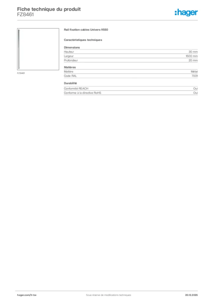 Image Hager Fiche technique du produit FZ8461 | Hager Belgique