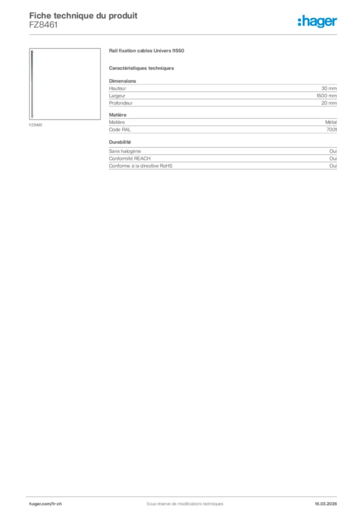 Image Hager Fiche technique du produit FZ8461 | Hager Suisse