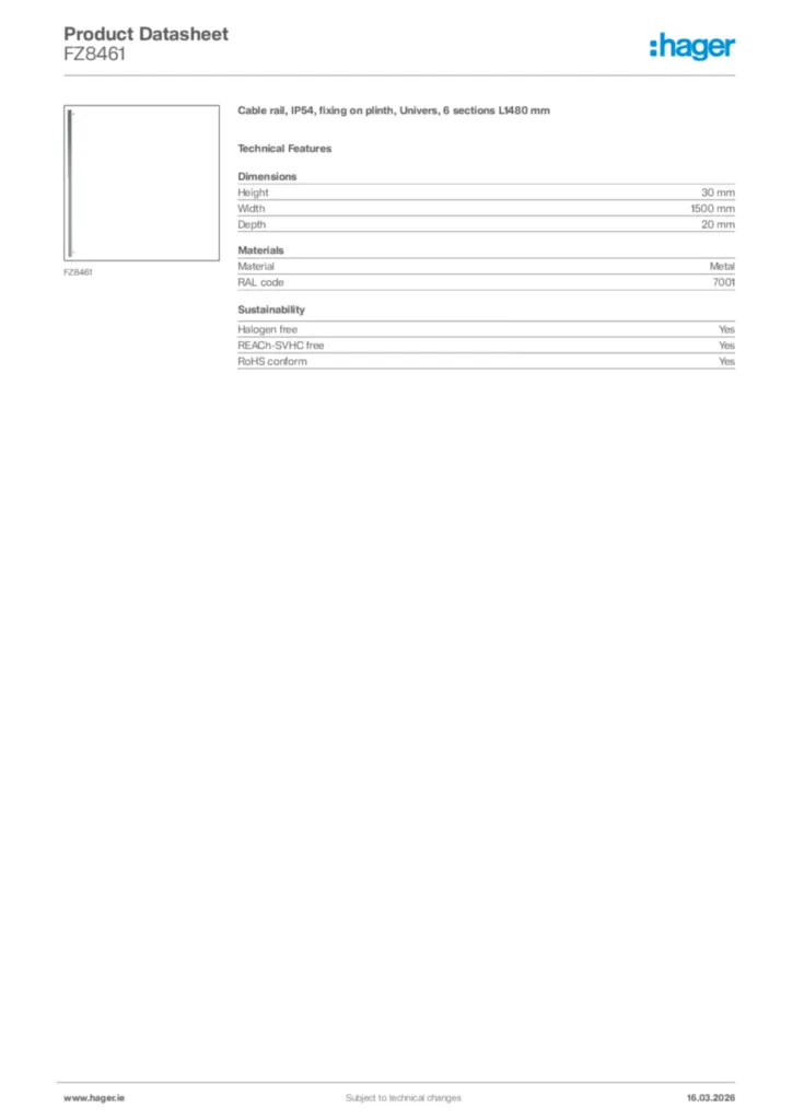 Image Hager Product data sheet FZ8461  | Hager