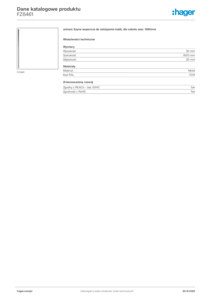 Zdjęcie Hager Dane katalogowe produktu FZ8461 | Hager Polska