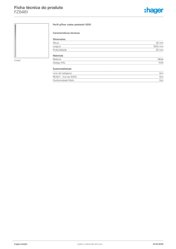 Imagem Hager Ficha técnica do produto FZ8461 | Hager Portugal