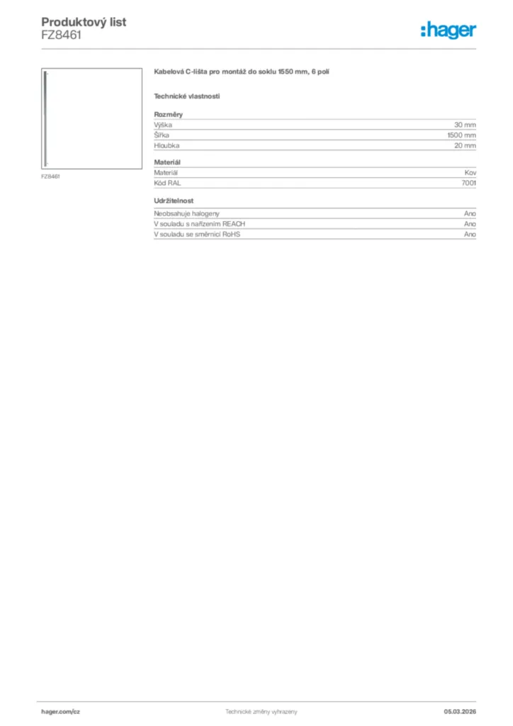 Obrázek Hager Product data sheet FZ8461 | Hager