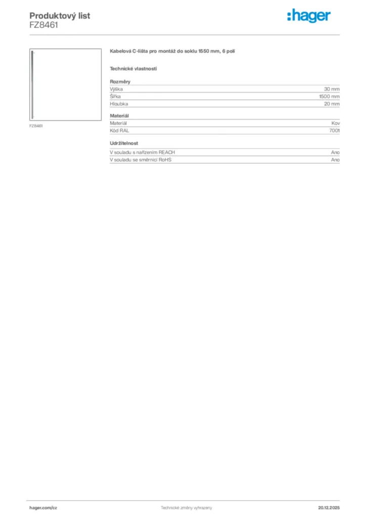 Obrázek Hager Produktový list FZ8461 | Hager
