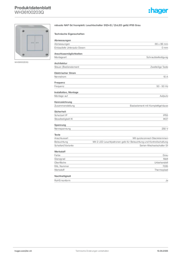 Bild Hager Produktdatenblatt WH36100203Q | Hager Schweiz