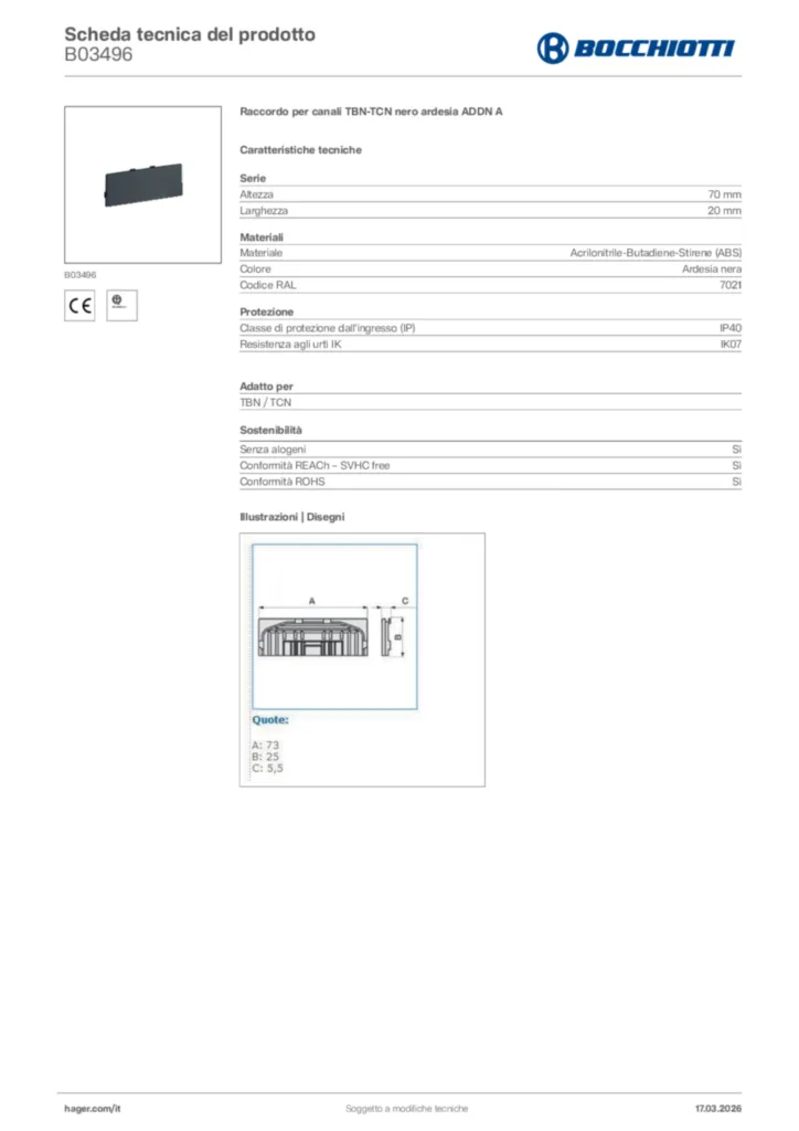 Immagine Bocchiotti Scheda tecnica del prodotto B03496 | Hager Italia