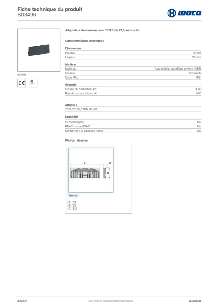 Image Iboco Fiche technique du produit B03496 | Hager France