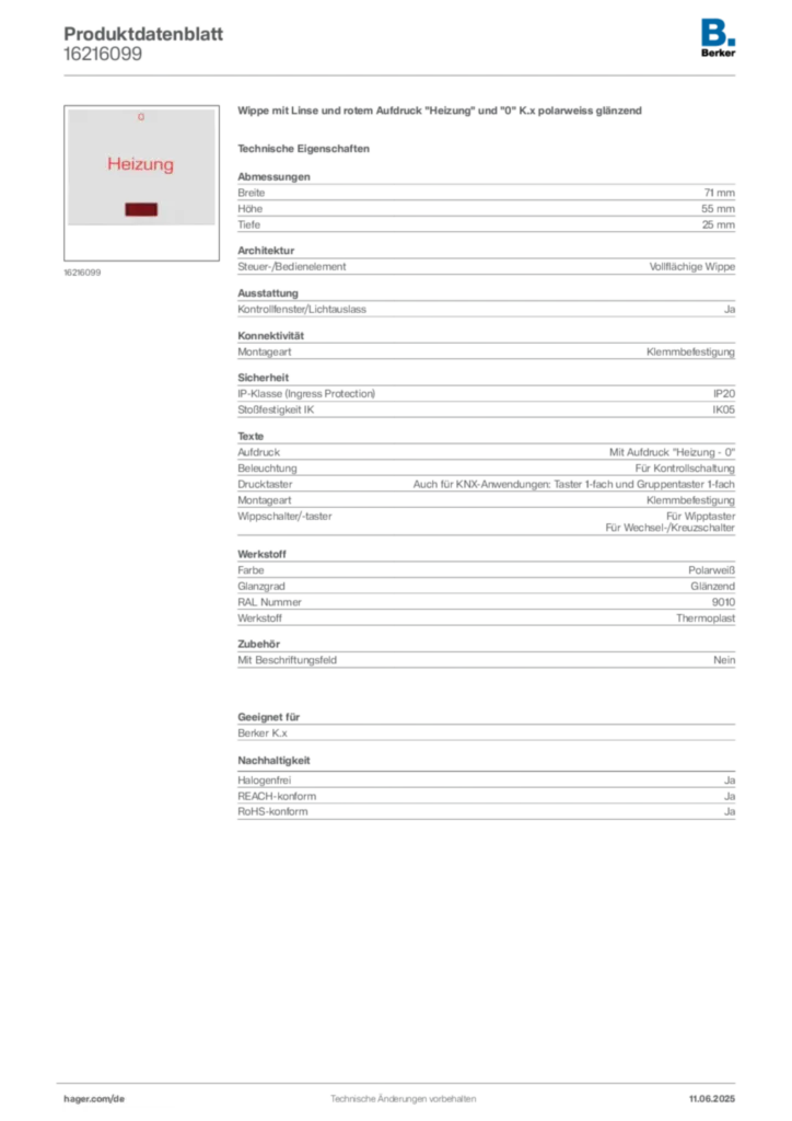 Berker Produktdatenblatt 16216099