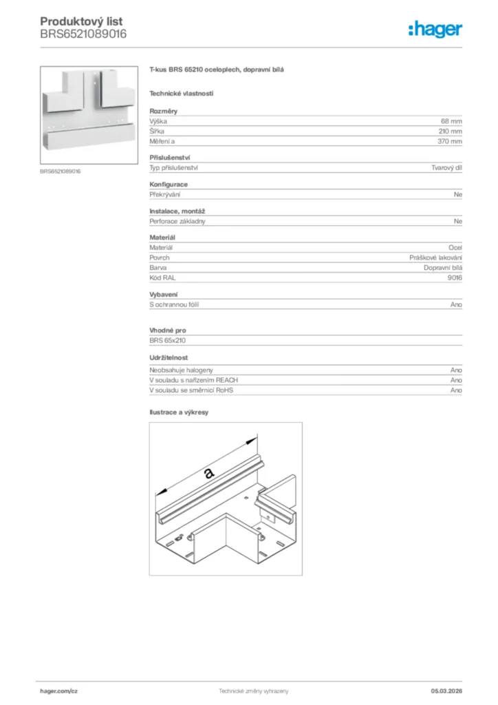 Obrázek Hager Product data sheet BRS6521089016 | Hager
