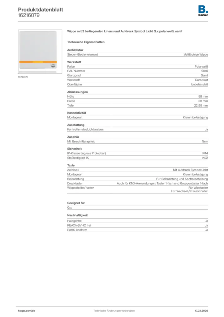 Bild Berker Produktdatenblatt 16216079 | Hager Deutschland
