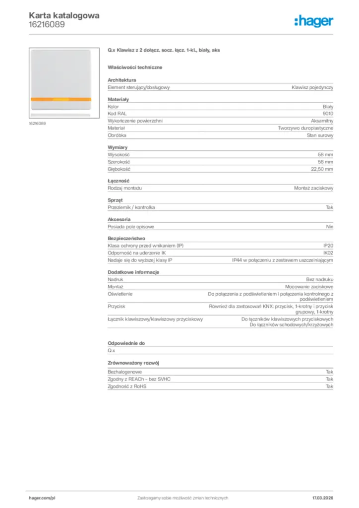 Zdjęcie Hager Karta katalogowa 16216089 | Hager Polska