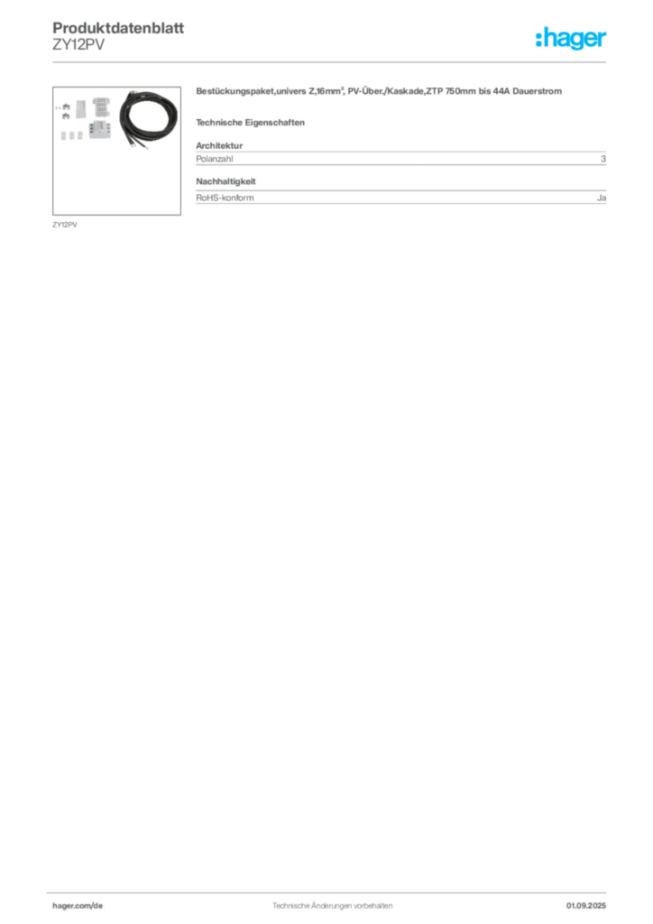 Bild Hager Produktdatenblatt ZY12PV | Hager Deutschland
