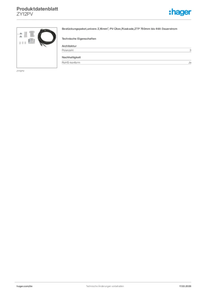 Bild Hager Produktdatenblatt ZY12PV | Hager Deutschland