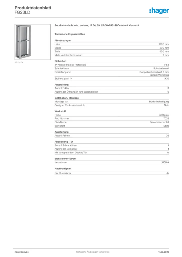 Bild Hager Produktdatenblatt FG23LD | Hager Deutschland