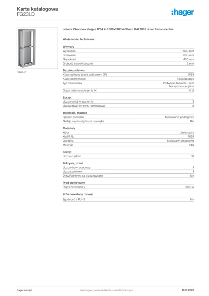 Zdjęcie Hager Karta katalogowa FG23LD | Hager Polska