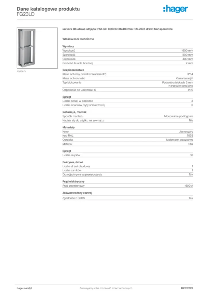 Zdjęcie Hager Dane katalogowe produktu FG23LD | Hager Polska