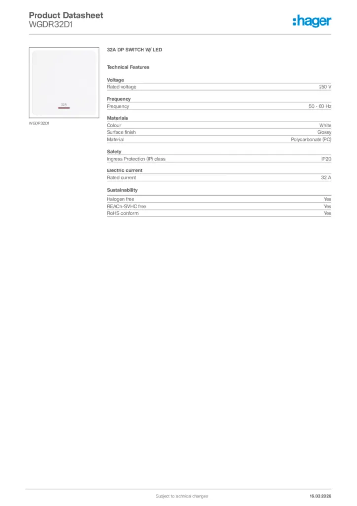 Image Hager Product data sheet WGDR32D1  | Hager Africa