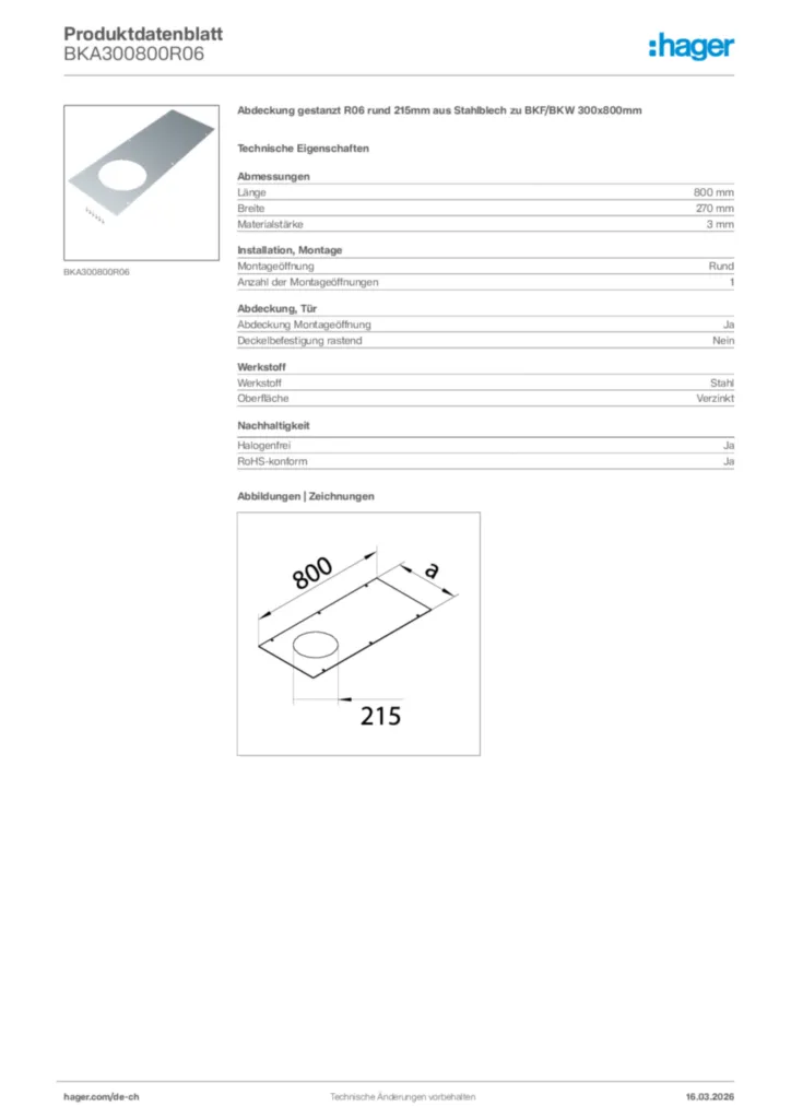 Bild Hager Produktdatenblatt BKA300800R06 | Hager Schweiz