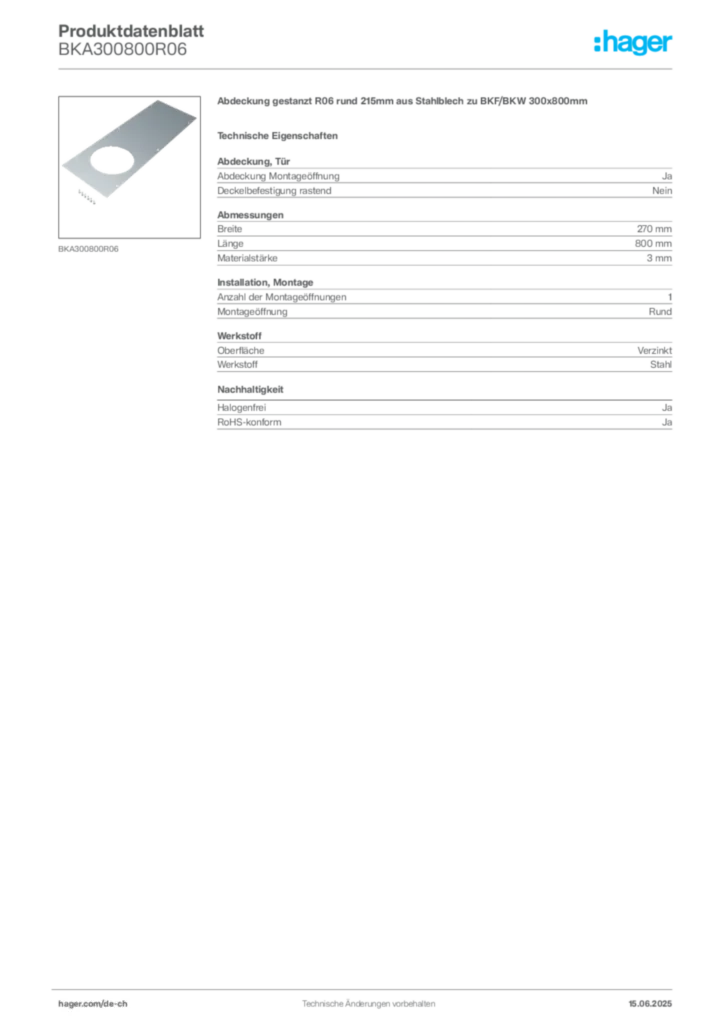 Bild Hager Produktdatenblatt BKA300800R06 | Hager Schweiz