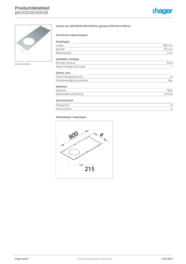 Afbeelding Hager Productdatablad BKA300800R06 | Hager Nederland