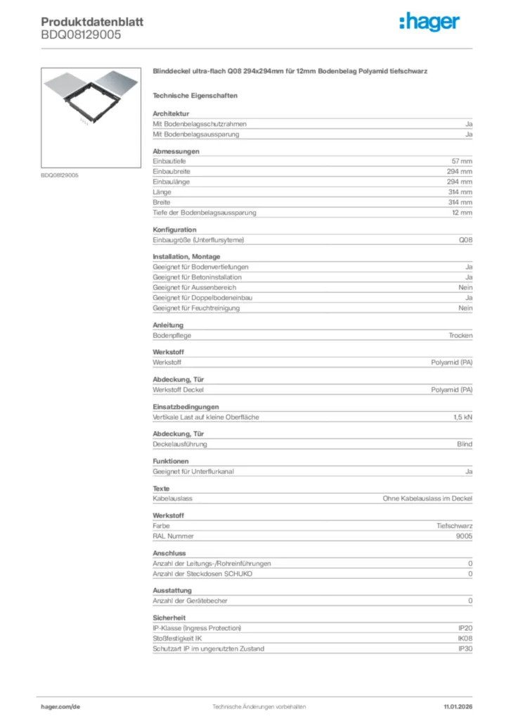 Bild Hager Produktdatenblatt BDQ08129005 | Hager Deutschland