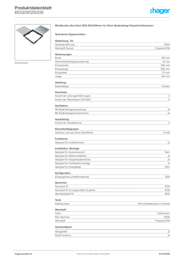 Bild Hager Produktdatenblatt BDQ08129005 | Hager Schweiz