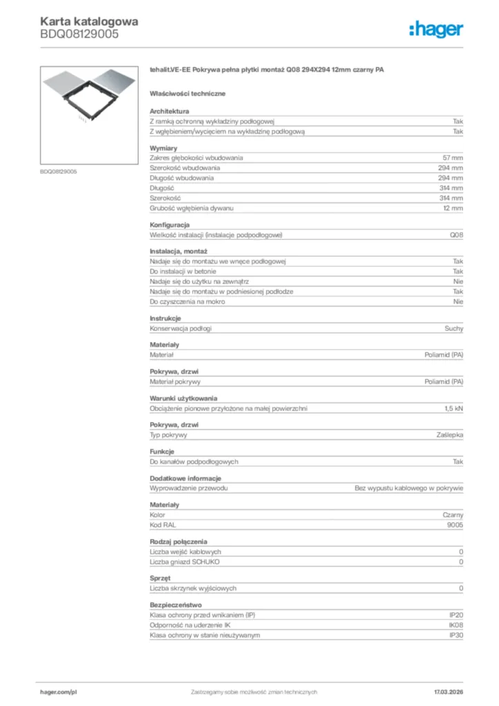 Zdjęcie Hager Karta katalogowa BDQ08129005 | Hager Polska
