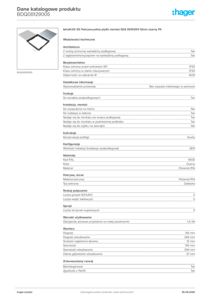 Zdjęcie Hager Dane katalogowe produktu BDQ08129005 | Hager Polska