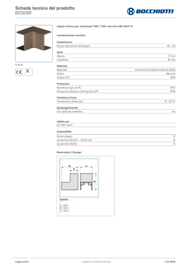 Immagine Bocchiotti Scheda tecnica del prodotto B03099 | Hager Italia