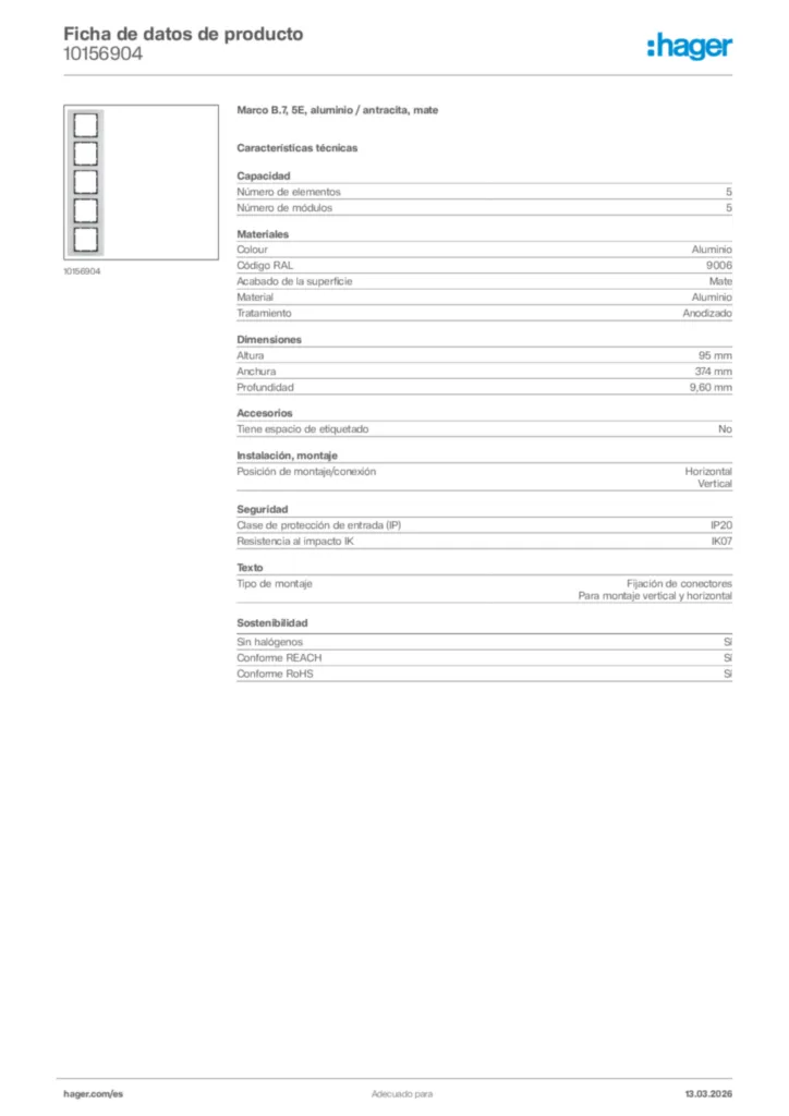 Imagen Hager Ficha de datos de producto 10156904 | Hager España