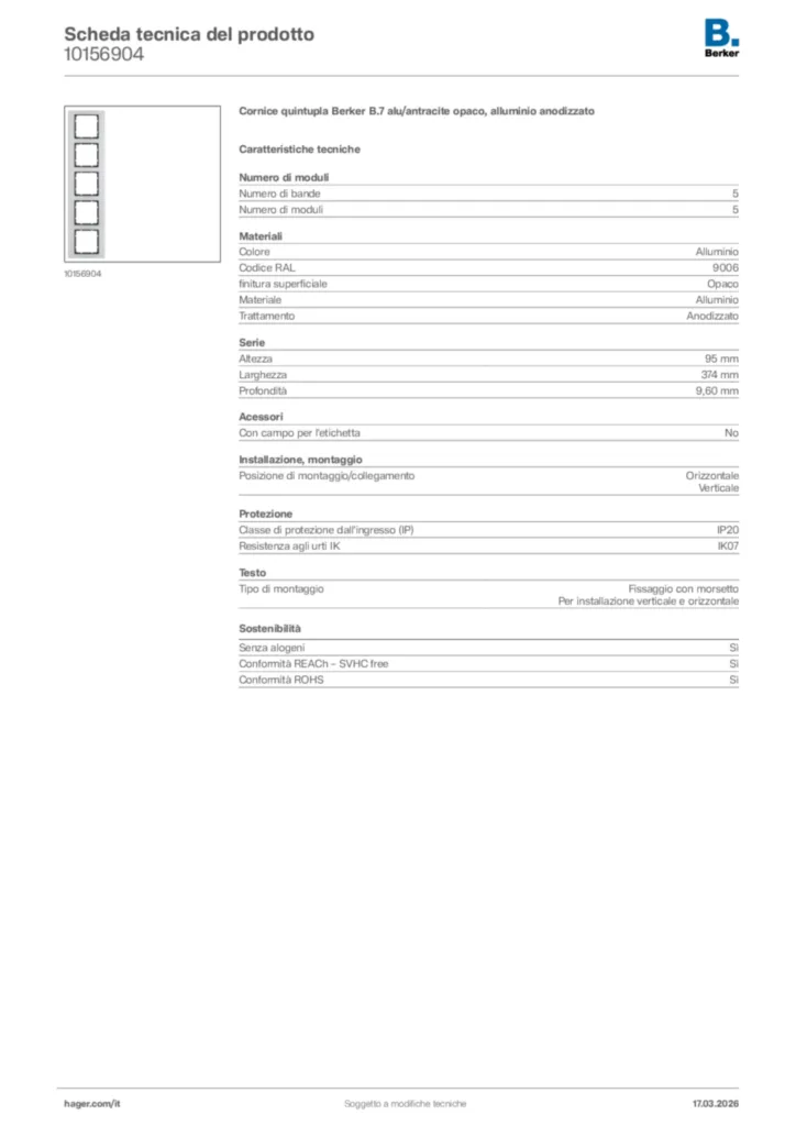 Immagine Berker Scheda tecnica del prodotto 10156904 | Hager Italia