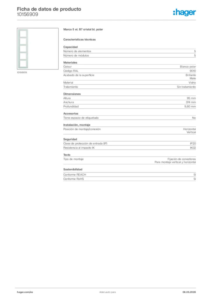 Imagen Hager Ficha de datos de producto 10156909 | Hager España