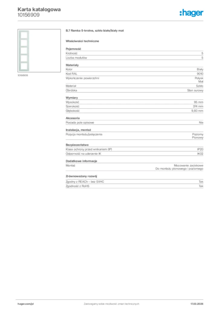 Zdjęcie Hager Karta katalogowa 10156909 | Hager Polska