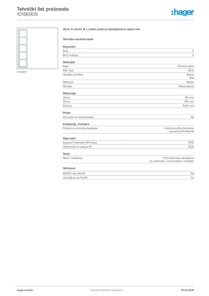 Slika Hager Tehnički list proizvoda 10156909  | Hager