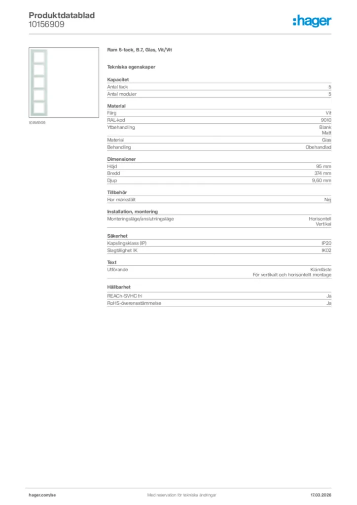 Bild Hager Produktdatablad 10156909 | Hager Sverige