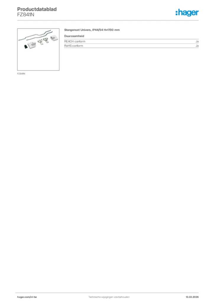 Afbeelding Hager Productdatablad FZ841N | Hager Belgium