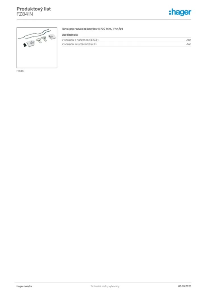 Obrázek Hager Product data sheet FZ841N | Hager