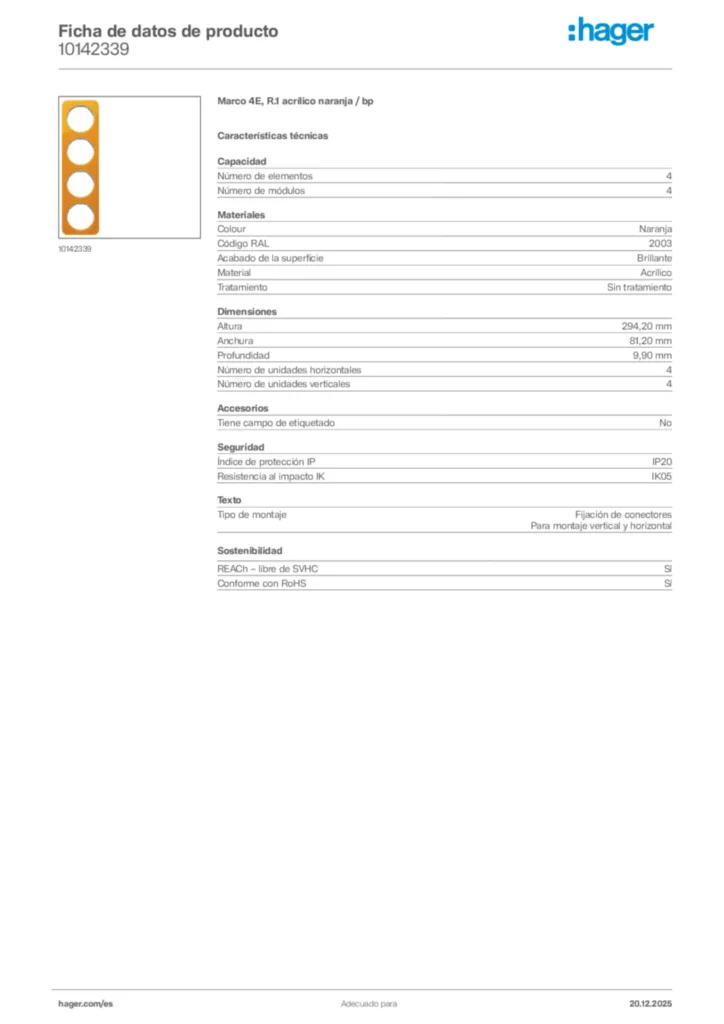 Imagen Hager Ficha de datos de producto 10142339 | Hager España