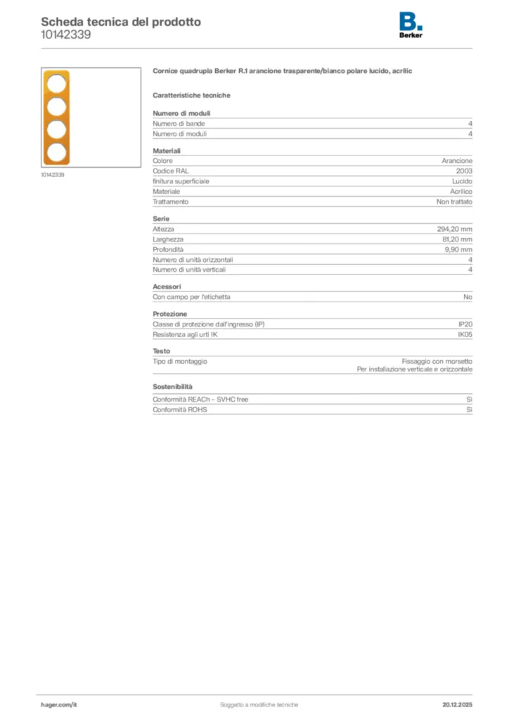 Immagine Berker Scheda tecnica del prodotto 10142339 | Hager Italia