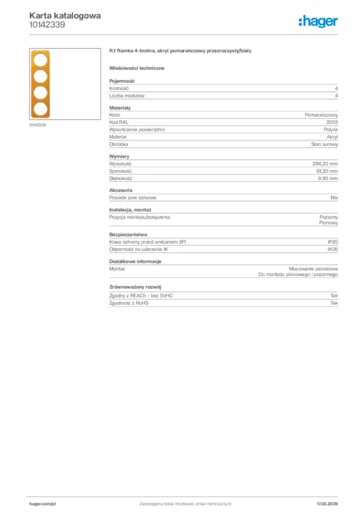 Zdjęcie Hager Karta katalogowa 10142339 | Hager Polska