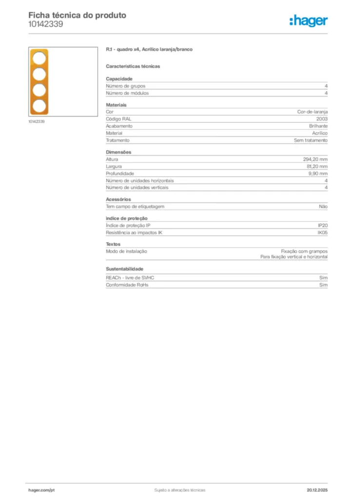 Imagem Hager Ficha técnica do produto 10142339 | Hager Portugal