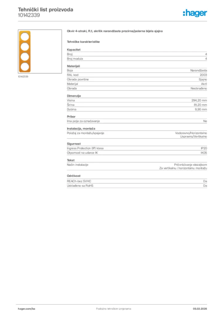 Slika Hager Tehnički list proizvoda 10142339  | Hager